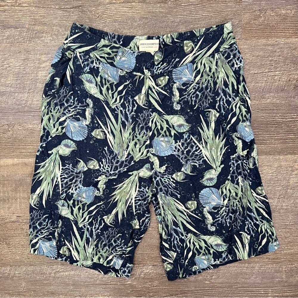 Isaac Mizrahi blue and green linen blend seashell print shorts size 6 B164